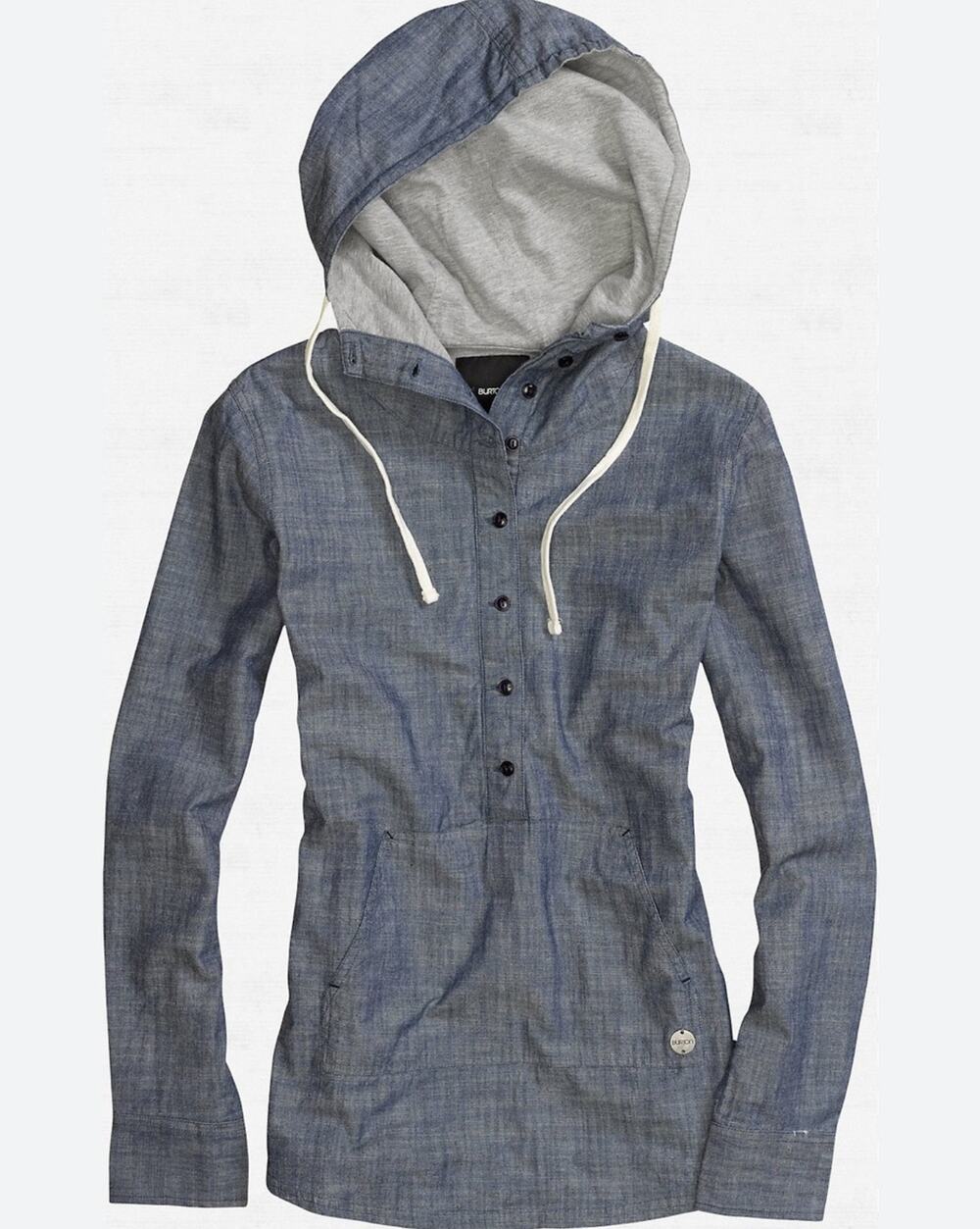Burton Rowls Woven Chambray Cotton Hooded Half Button Down Top Blue Size Small